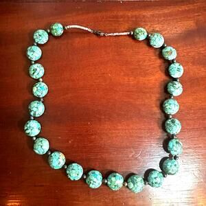Western Stone Beaded Necklace Faux Turquoise Green Brown Spotted